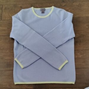 5/48 Women's Cashmere Light Blue Sweater with Light Green Trim
